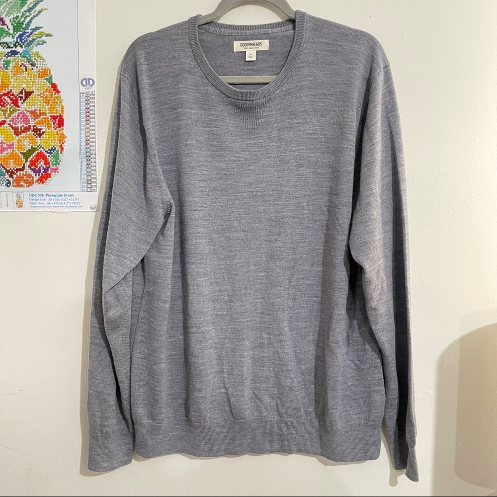 Goodthreads Lightweight Crewneck 100% Merino Wool Sweater in Gray Size XL
